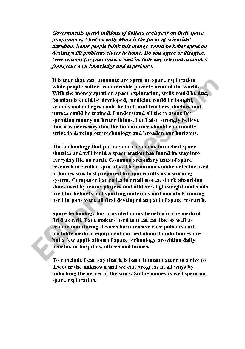 SPACE worksheet