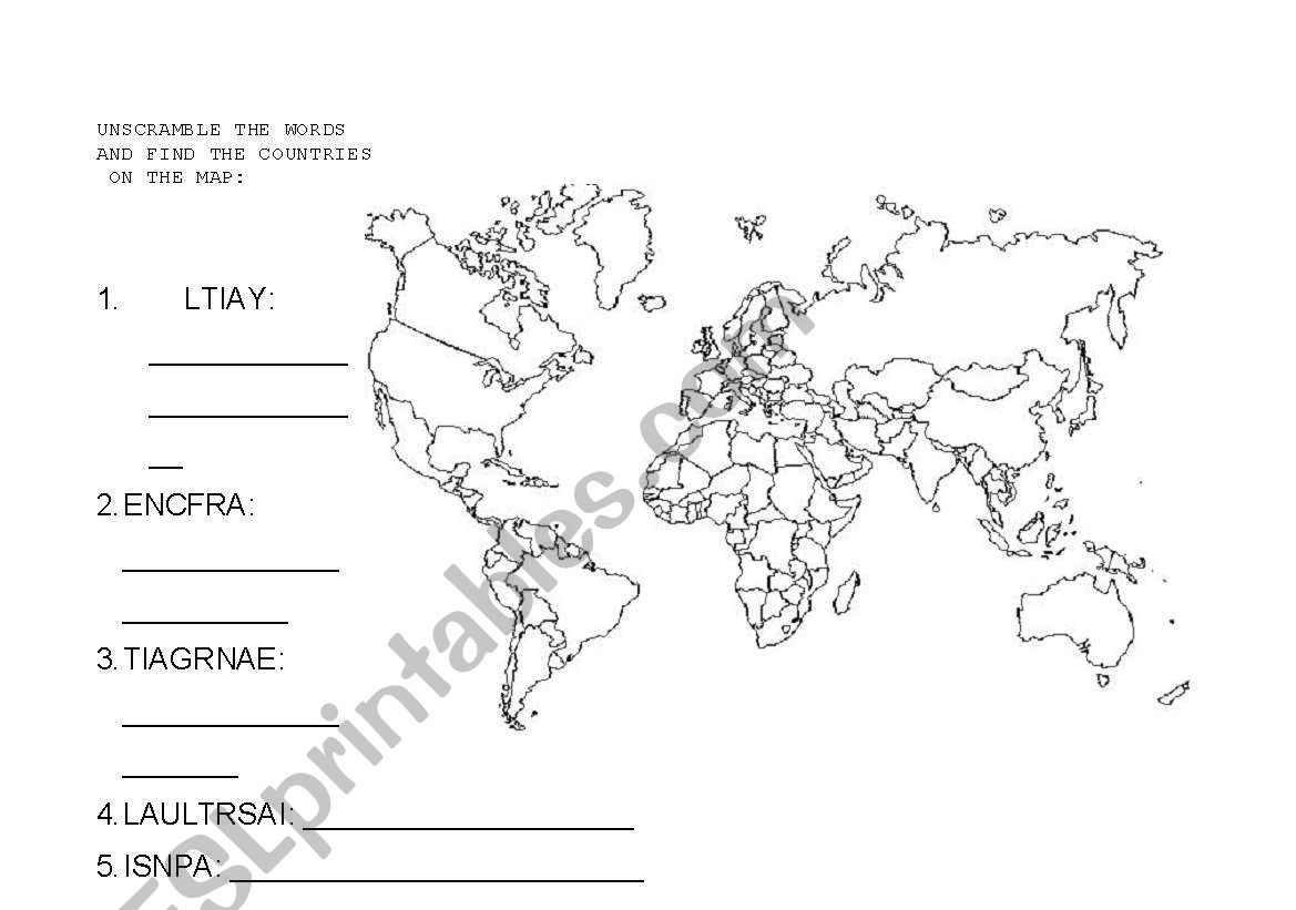 Countrie and map worksheet