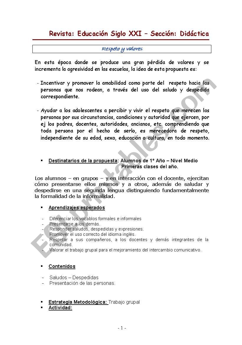 Greetings worksheet