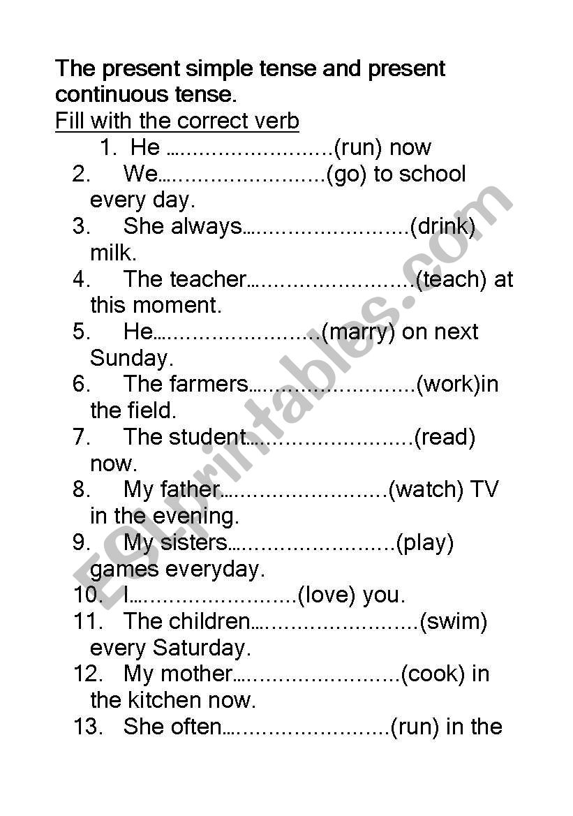 the-present-simple-tense-and-present-continuous-tense-esl-worksheet