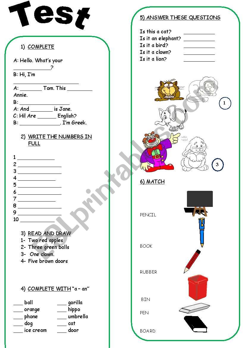 Test Book: You and Me 1 worksheet
