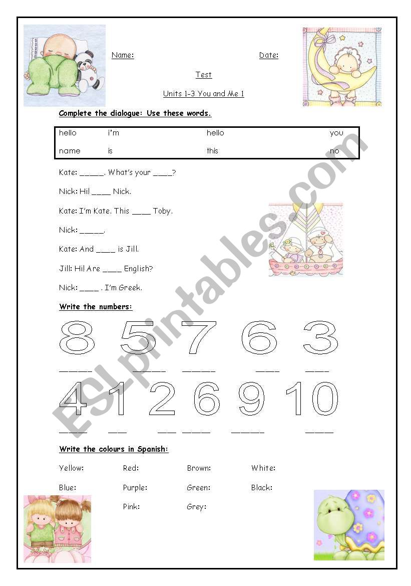 Test Book you and Me 1 worksheet