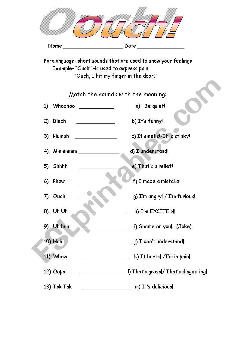 Ouch!  worksheet