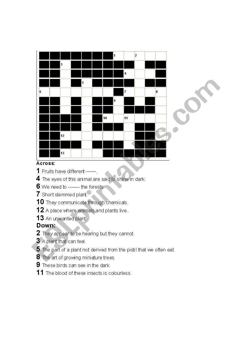 crossword with plants and animals