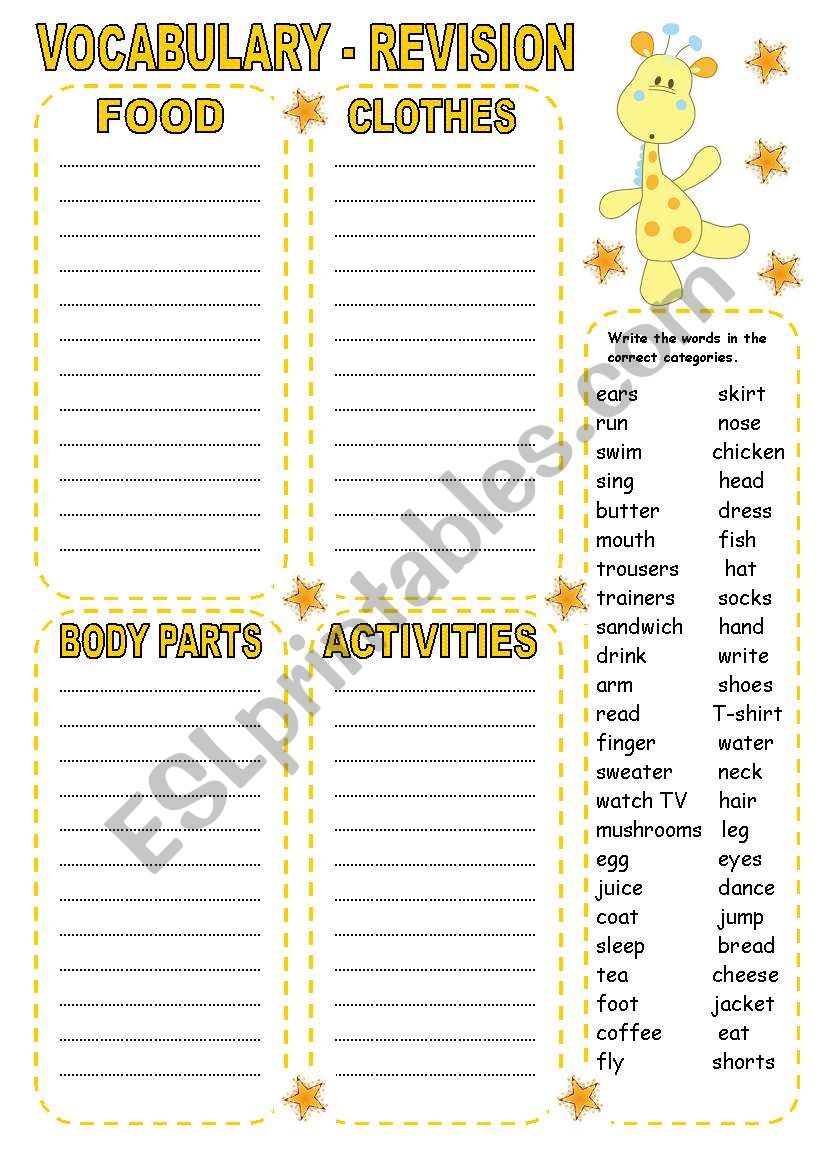 VOCABULARY - REVISION worksheet