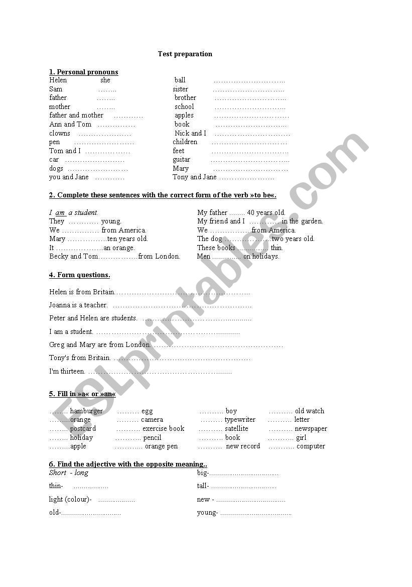 test preparation worksheet