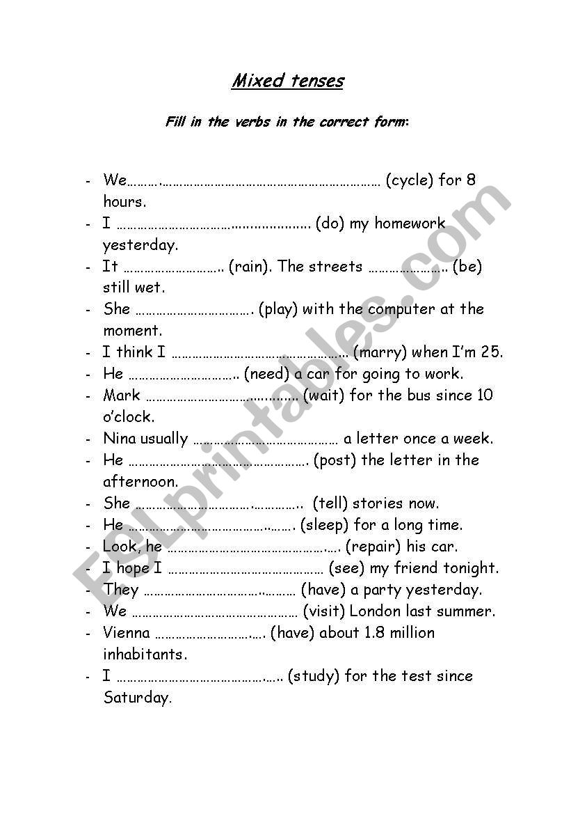 Mixed tenses worksheet