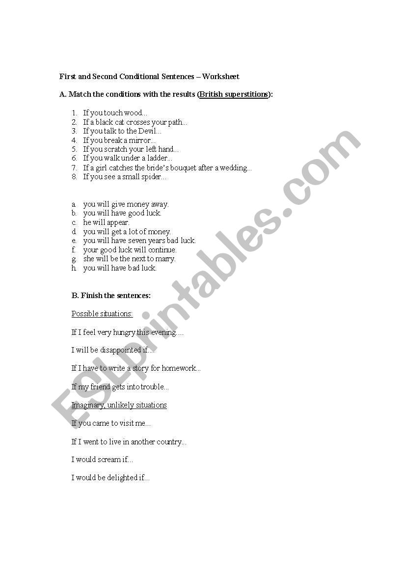 First and Second Conditional Sentences - Worksheet