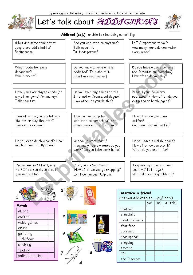 Lets talk about ADDICTIONS worksheet