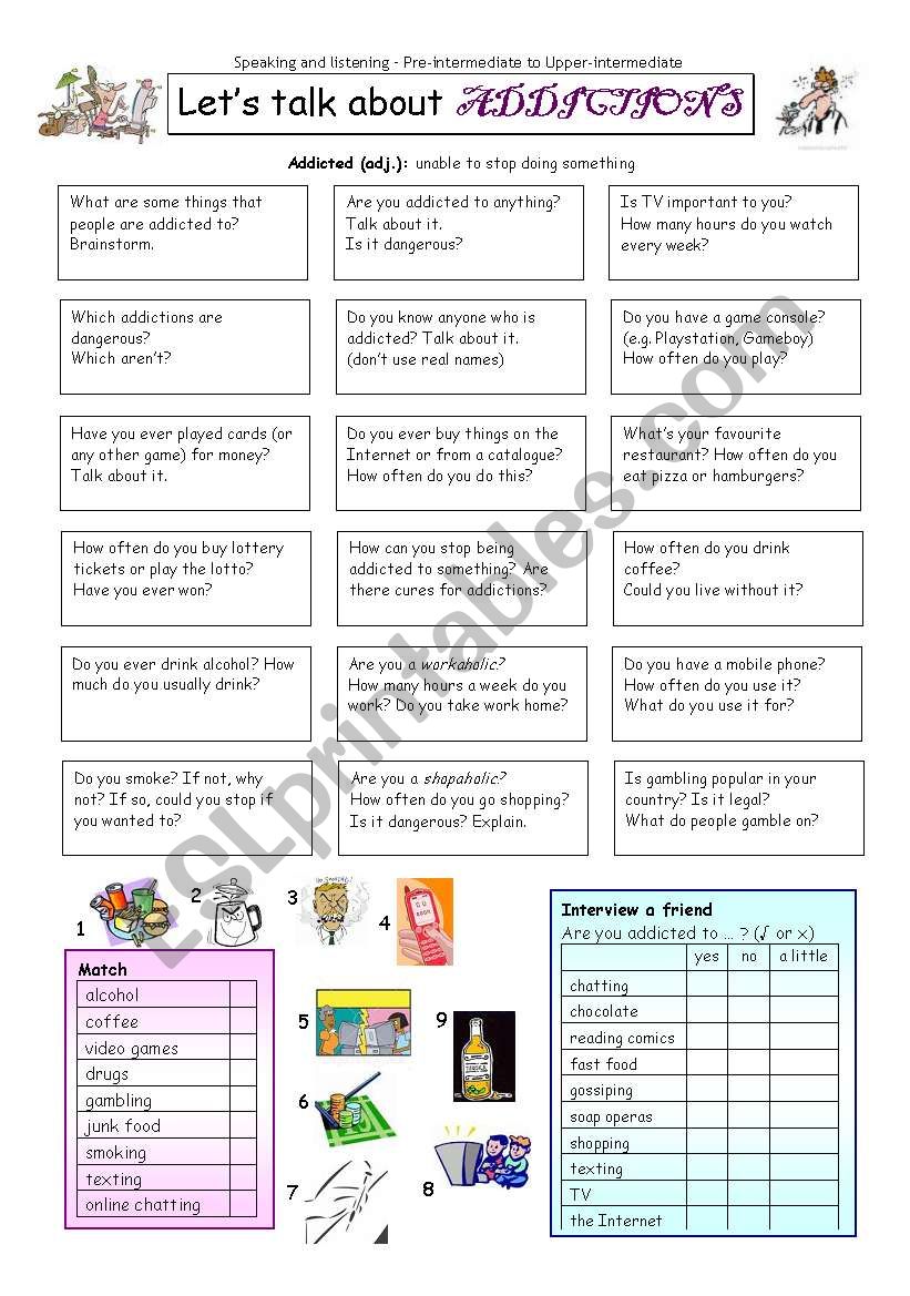 LetÂ´s talk about ADDICTIONS worksheet