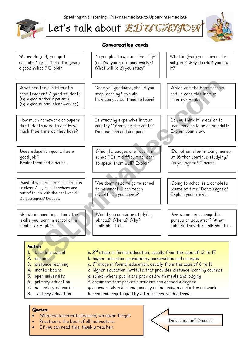 Lets talk about EDUCATION worksheet