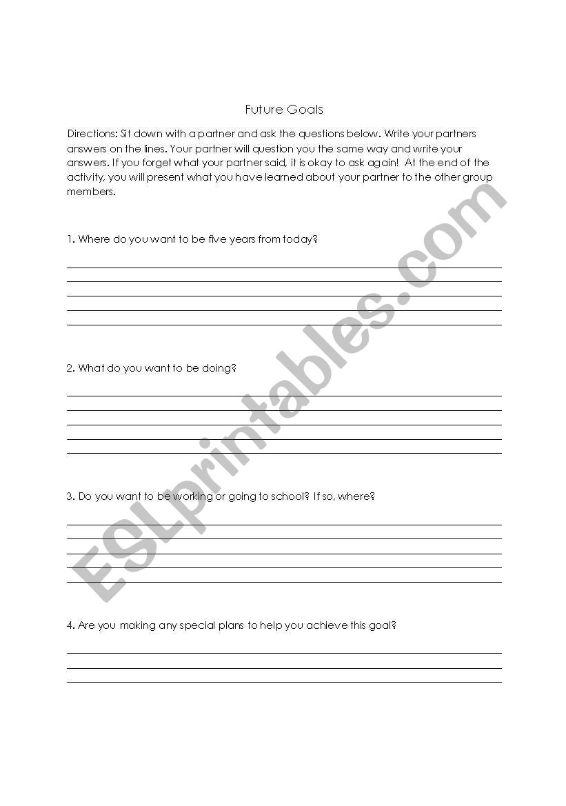 Goals  worksheet