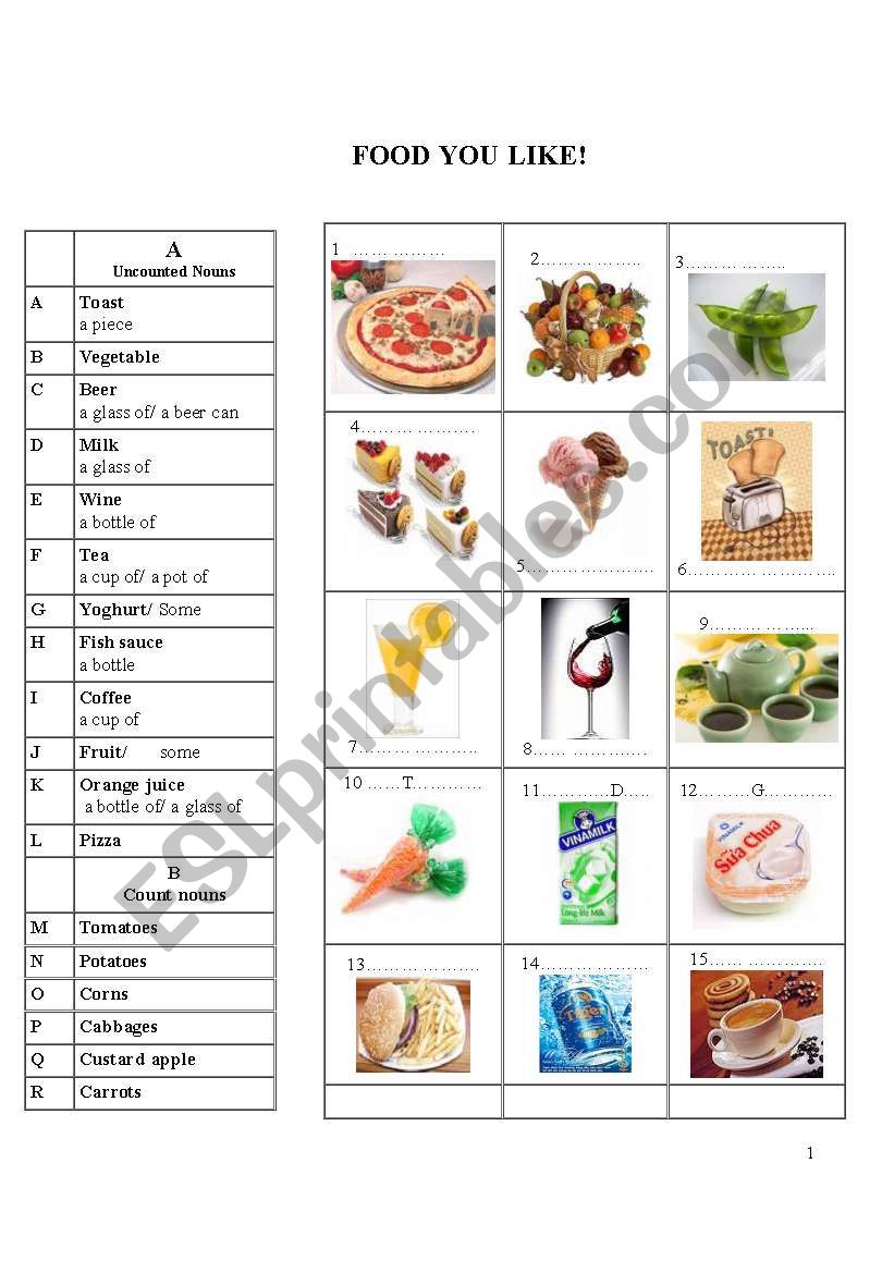 Food and Drink worksheet