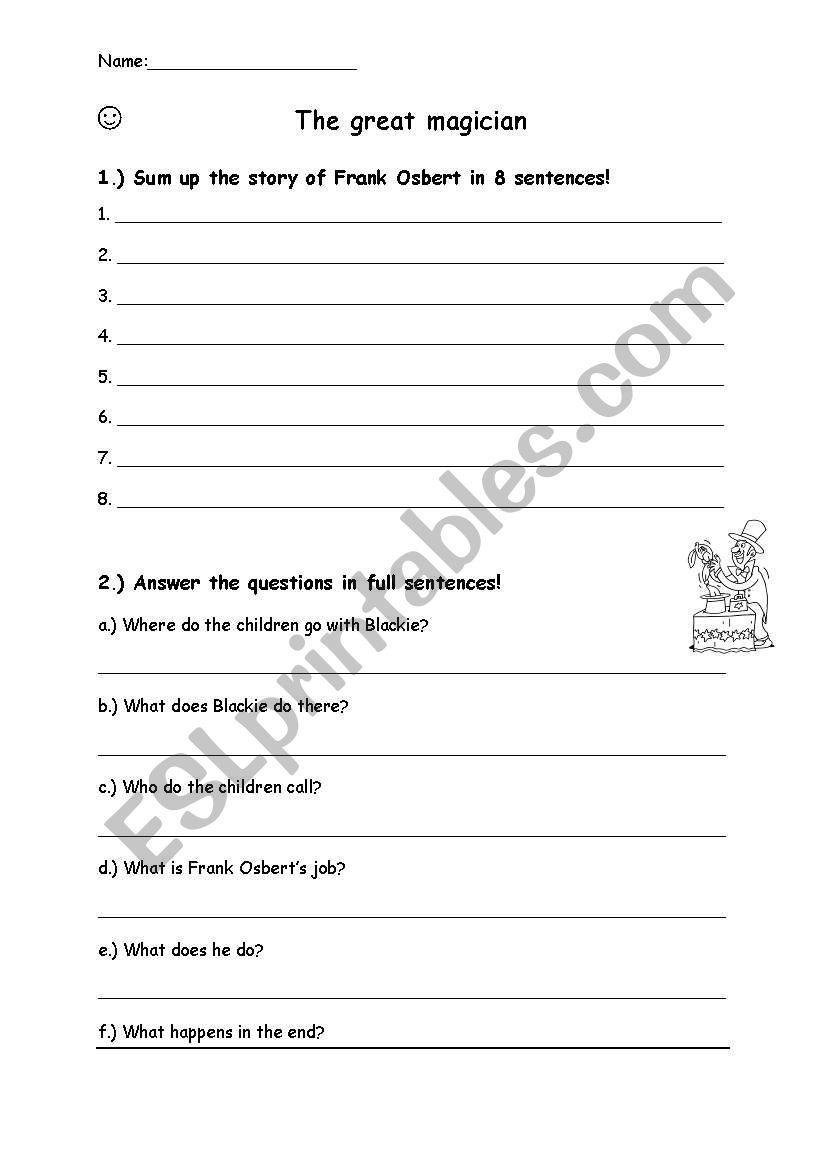 The great magician 1 worksheet