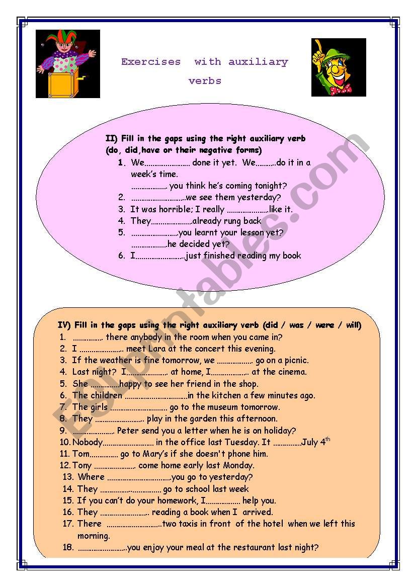 auxiliary verbs worksheet