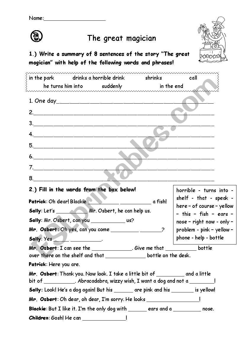 The great magician worksheet