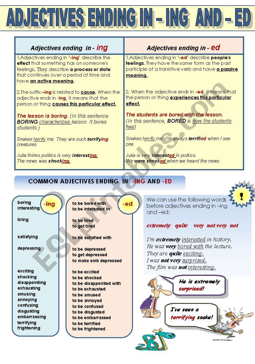 ADJECTIVES ENDING IN -ING AND -ED - 1 PAGE GRAMMAR-GUIDE