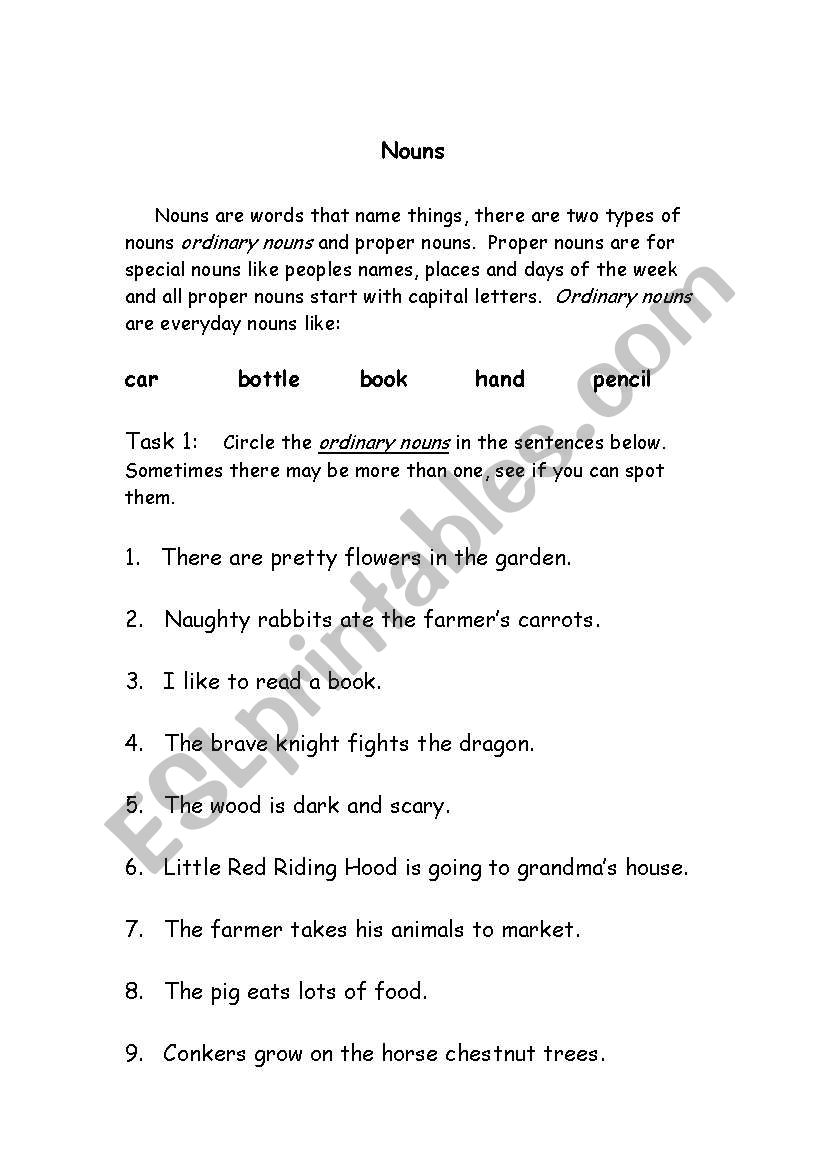 Nouns worksheet