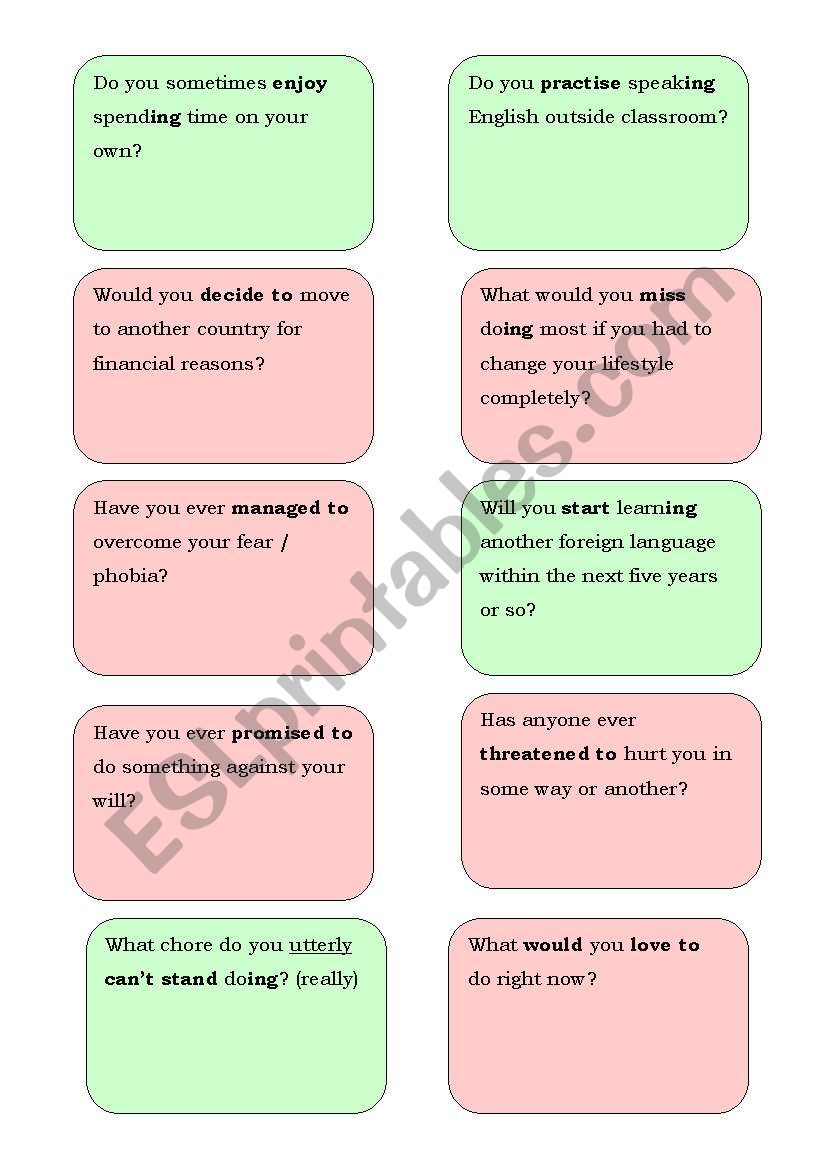 gerunds and infinitives speaking cards