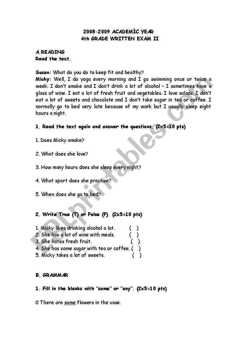 General exam worksheet