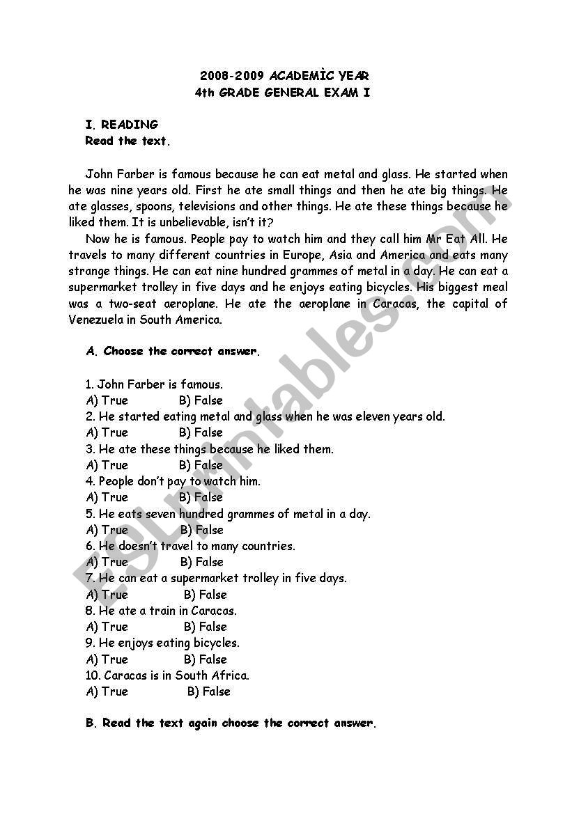 General exam worksheet