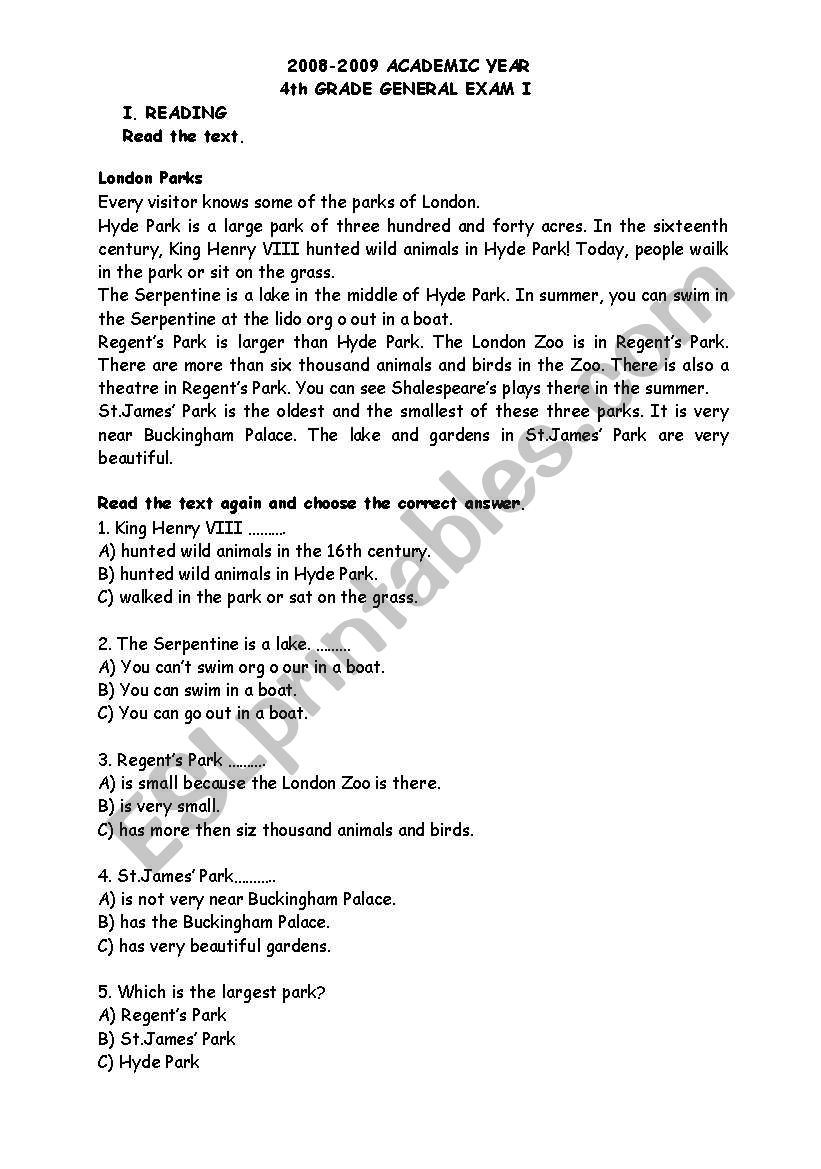 Written exam worksheet