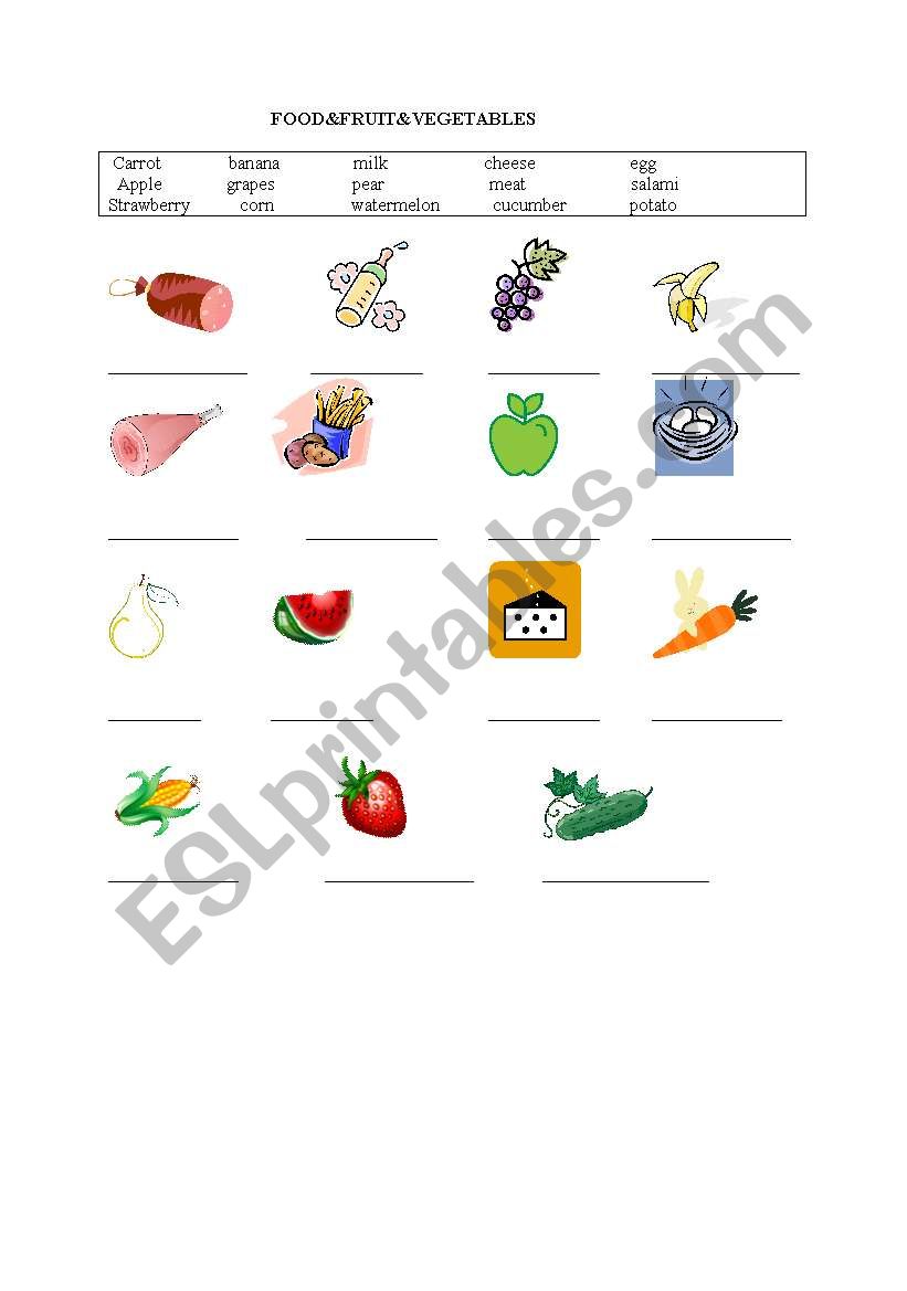 food&fruit&vegetable worksheet