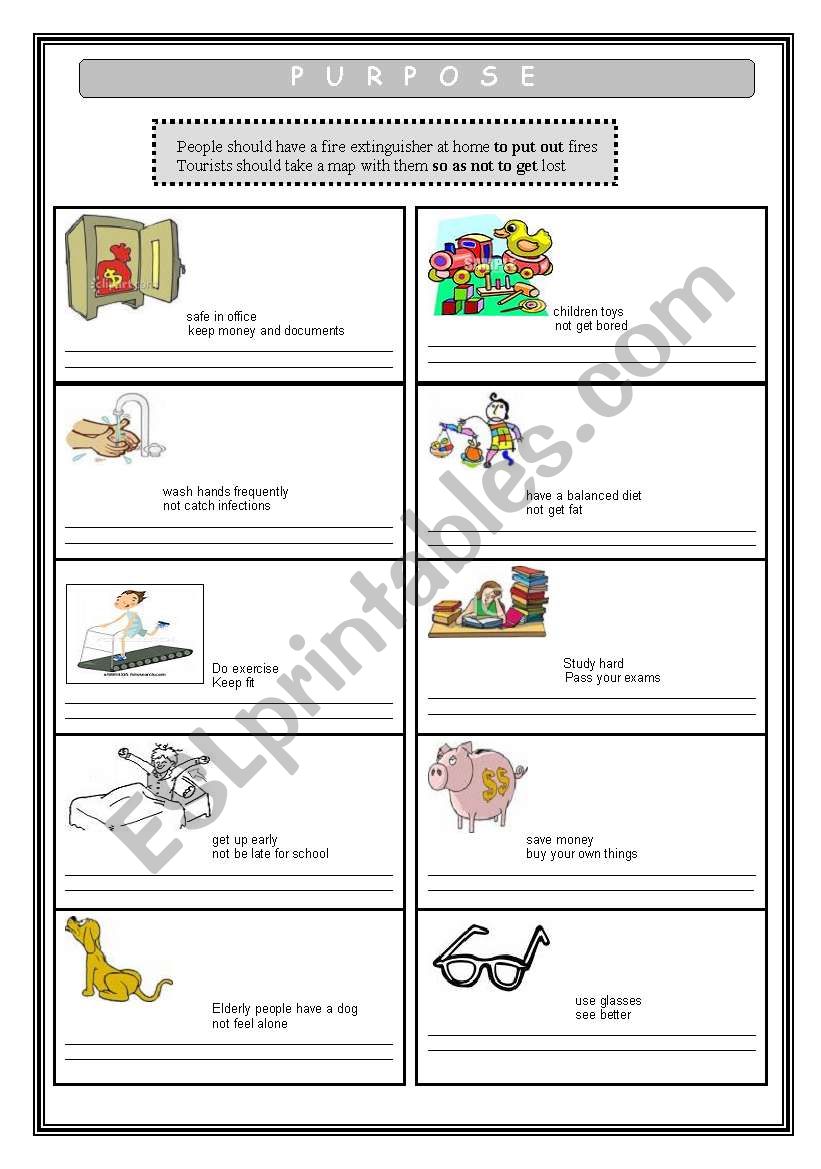 Purpose Infinitive worksheet