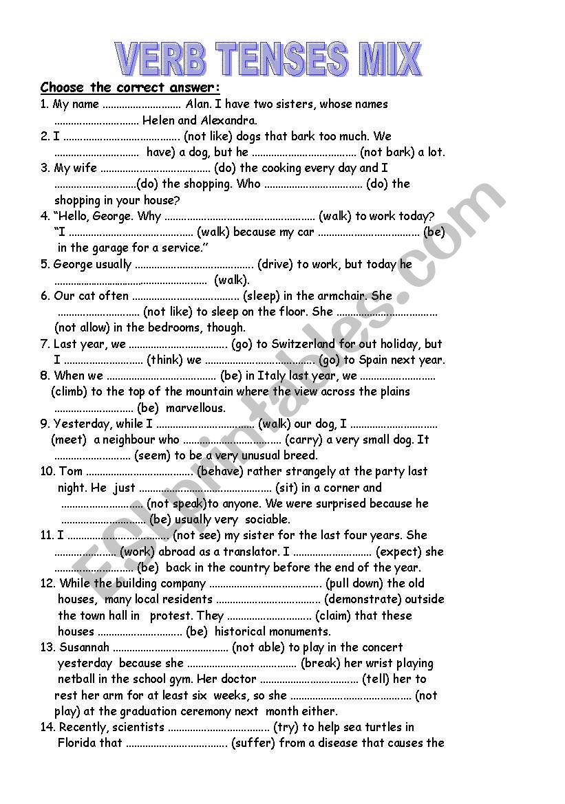 Vern Tenses Mix worksheet