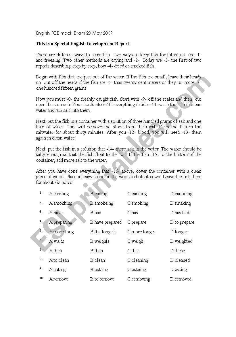Mock FCE (tenses, comparatives, gerunds)  With KEY