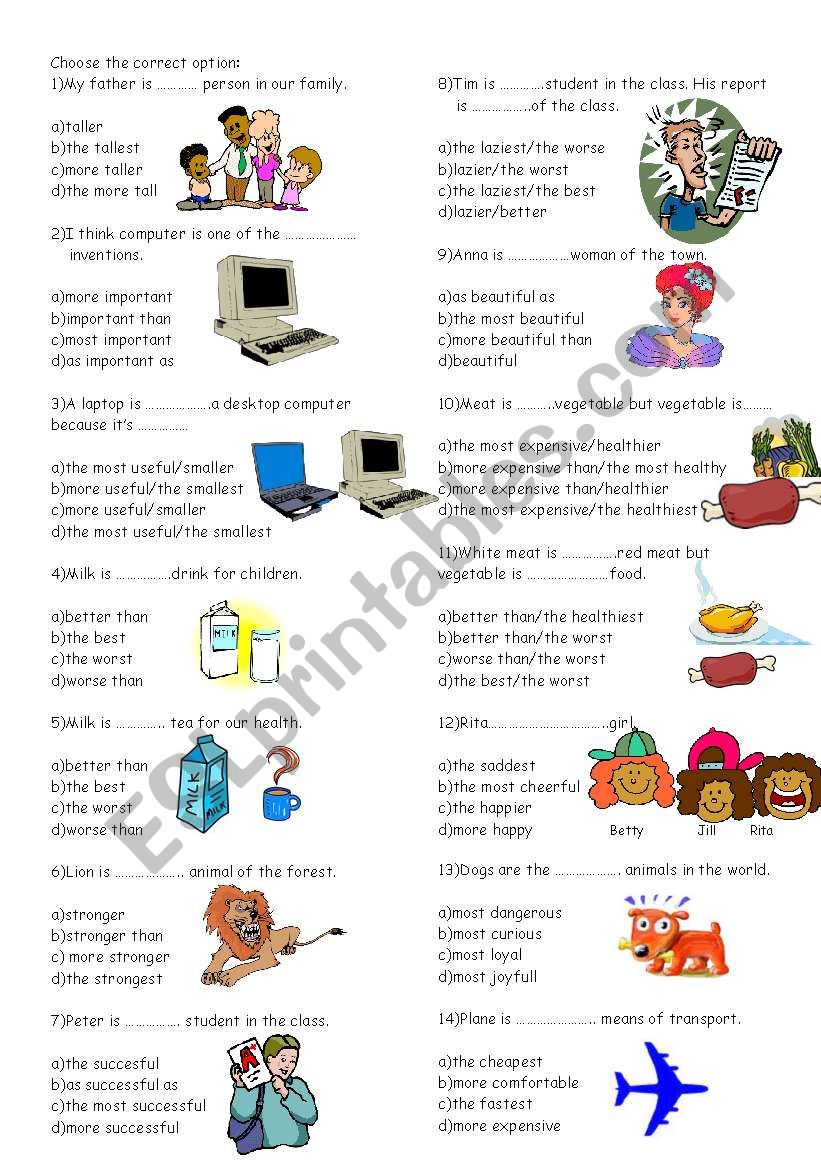 Superlatives and Comparatives worksheet