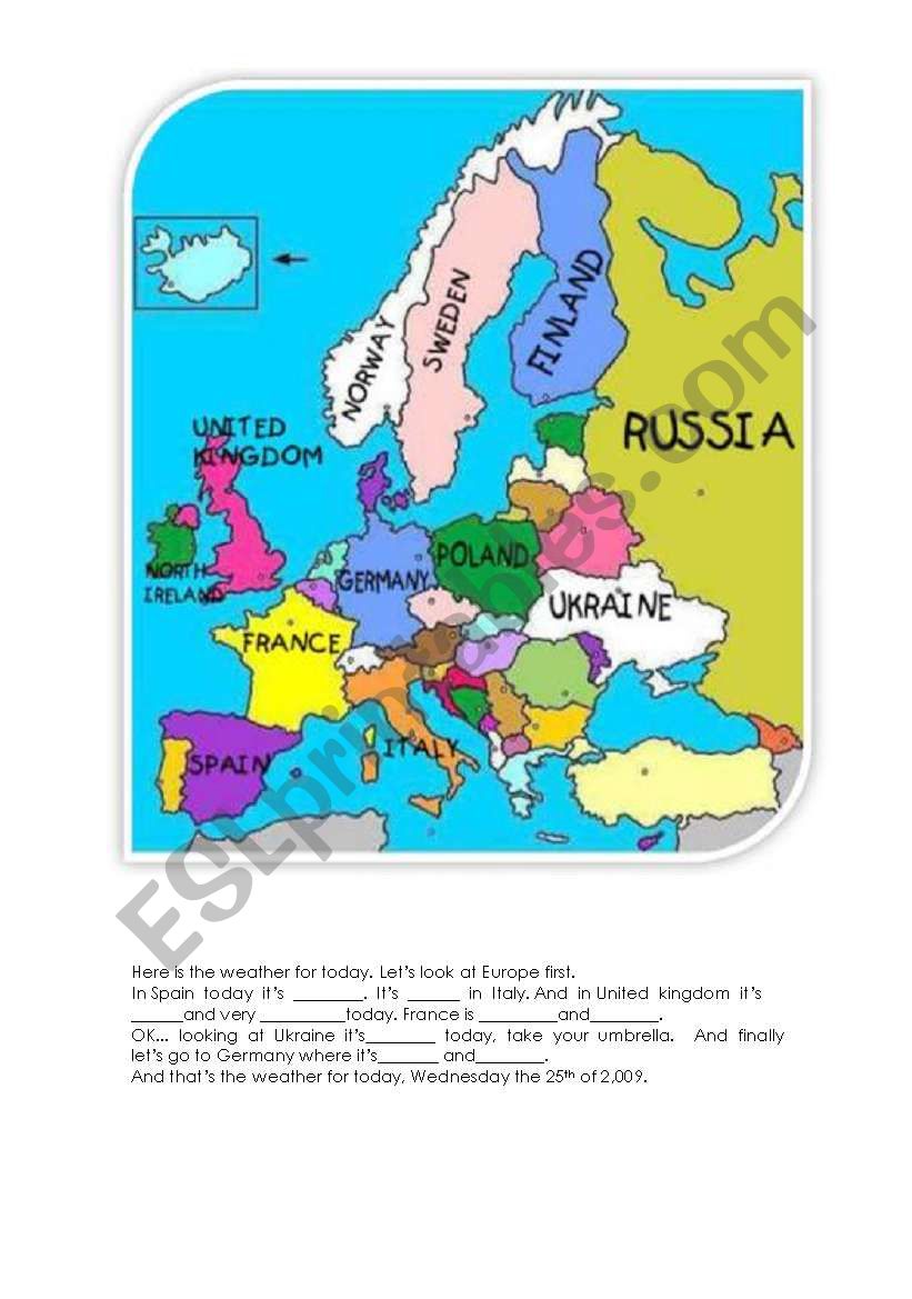 The weather in Europe. worksheet