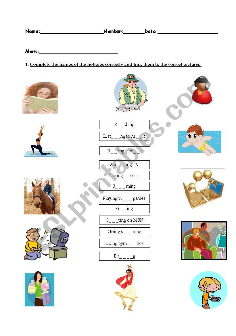 vocabulary worksheet about hobbies