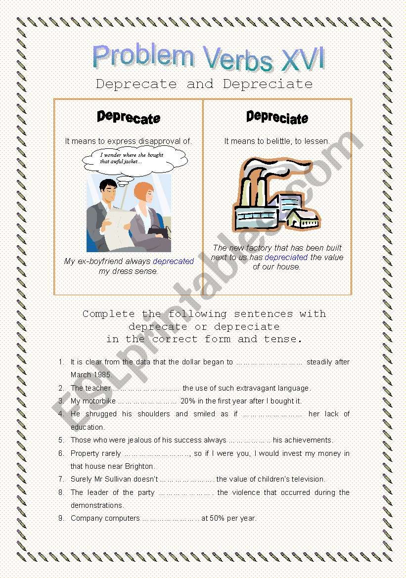 Problem Verbs XVI - Deprecate and Depreciate - Theory and Practice - with key