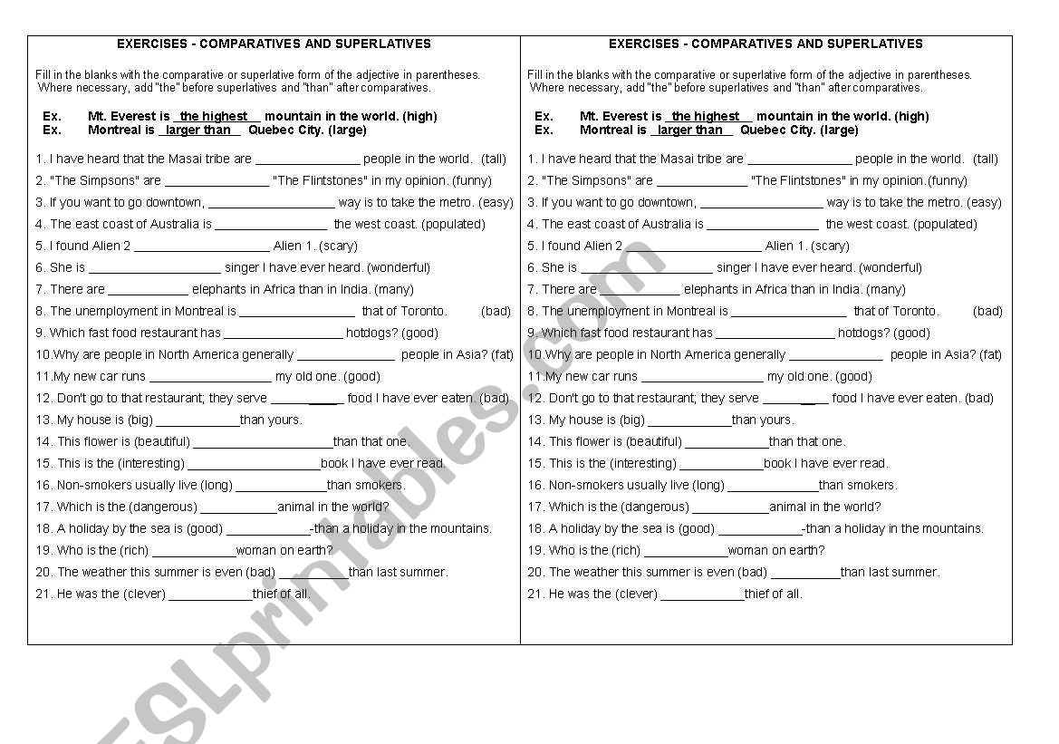 test on comparatives and superlatives