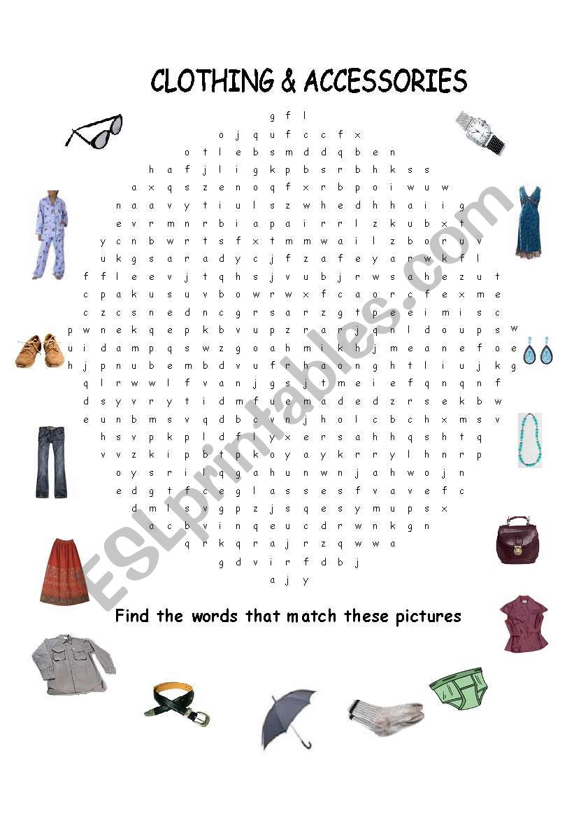 Clothing Word Search worksheet