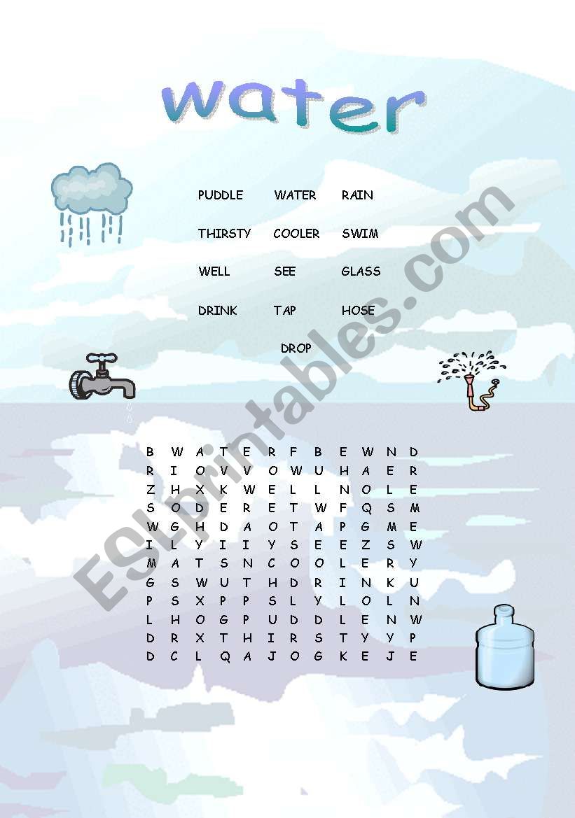 word search water vocabulary worksheet