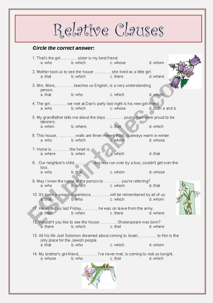 Relative Clauses (two pages) worksheet