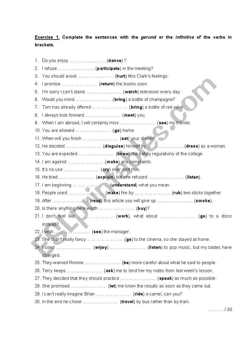 Gerund worksheet