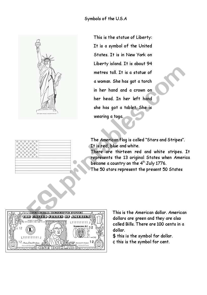 symbols of the U.S.A. worksheet