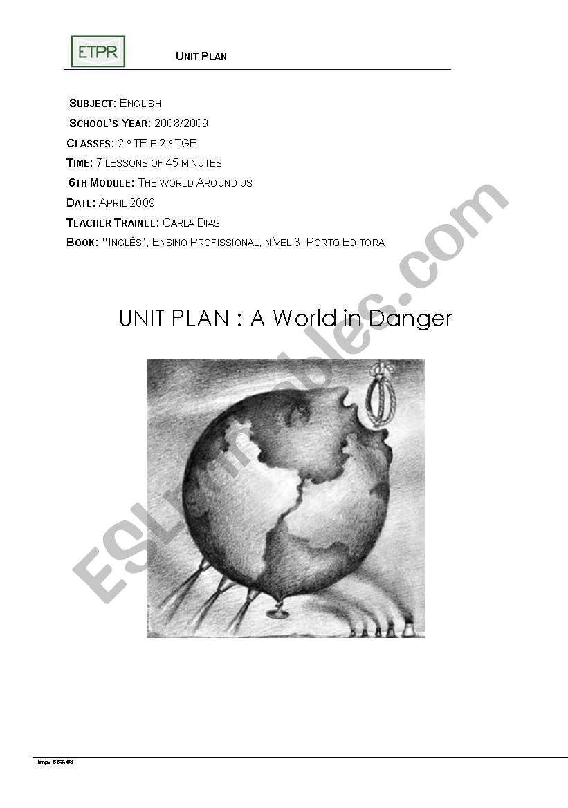 Unit Plan - Environment worksheet