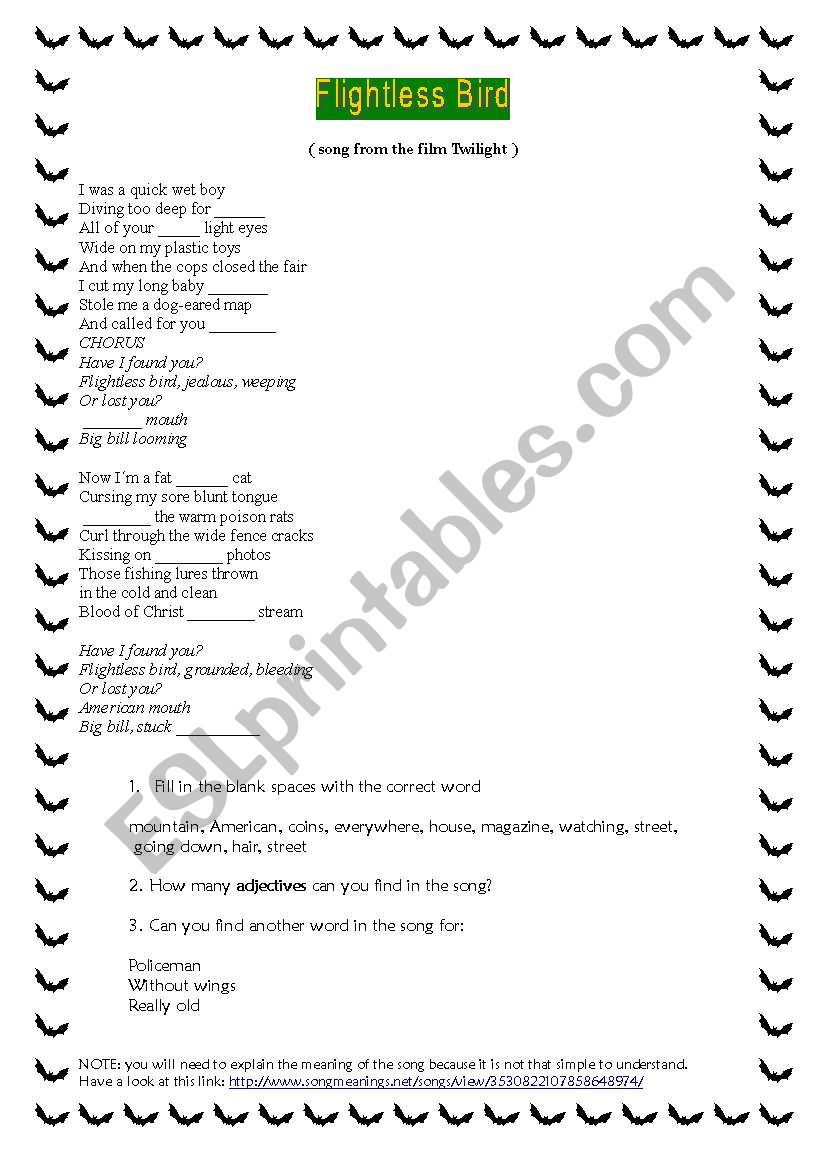 Twilight song  worksheet