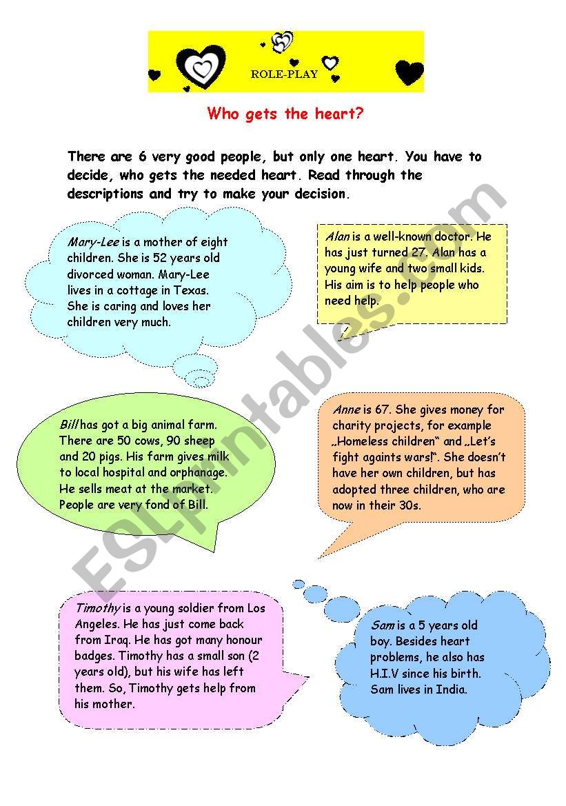 Who gets the heart? worksheet