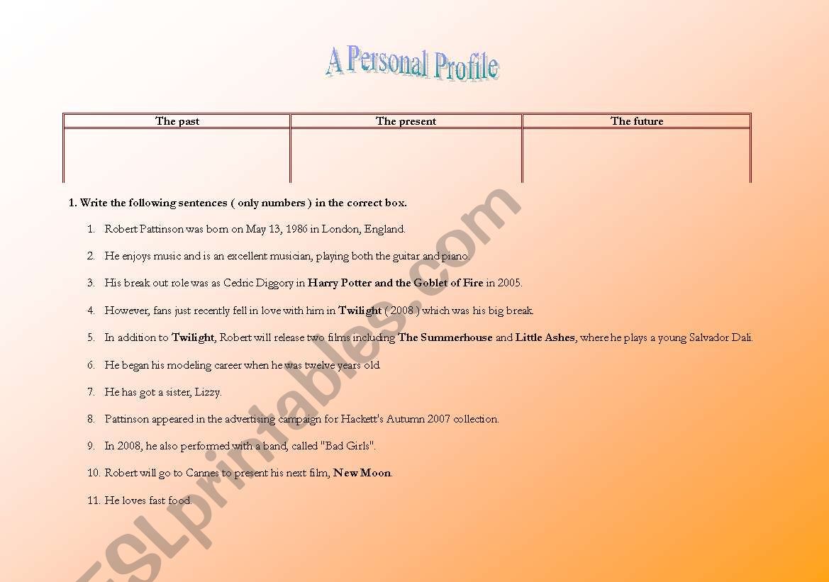 Star profile worksheet