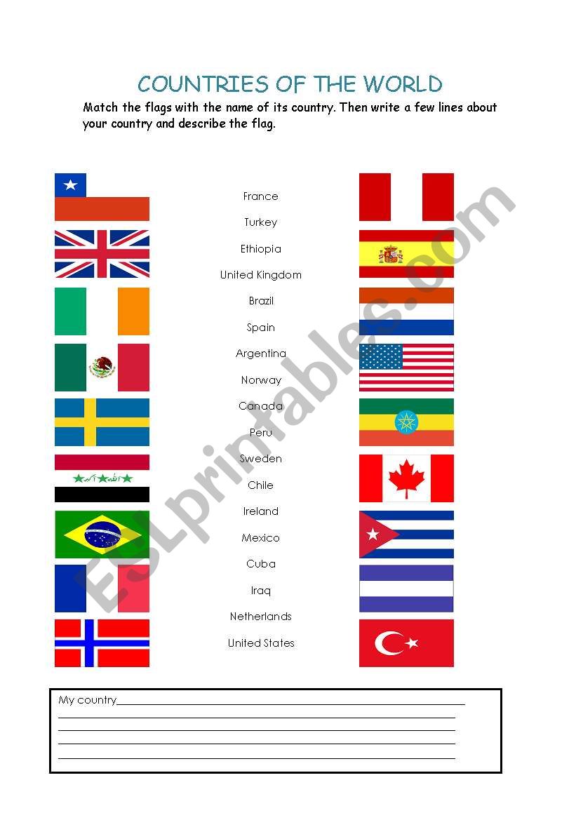 Countries and flags worksheet