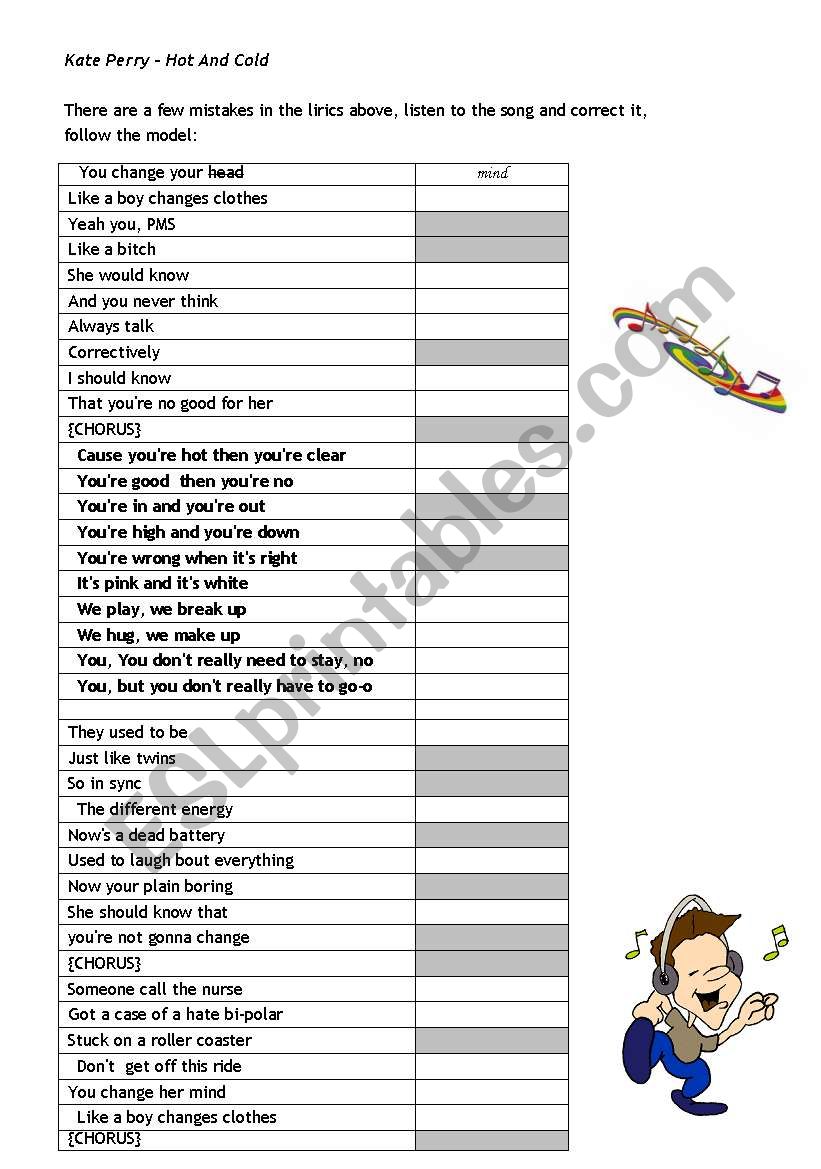 Hot n Cold - Kate Perry worksheet