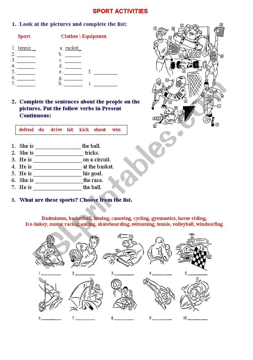 Sport Activities worksheet