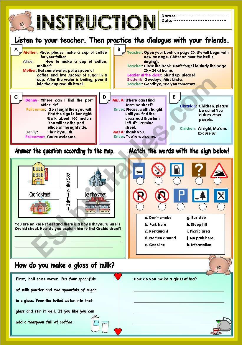 Instruction worksheet