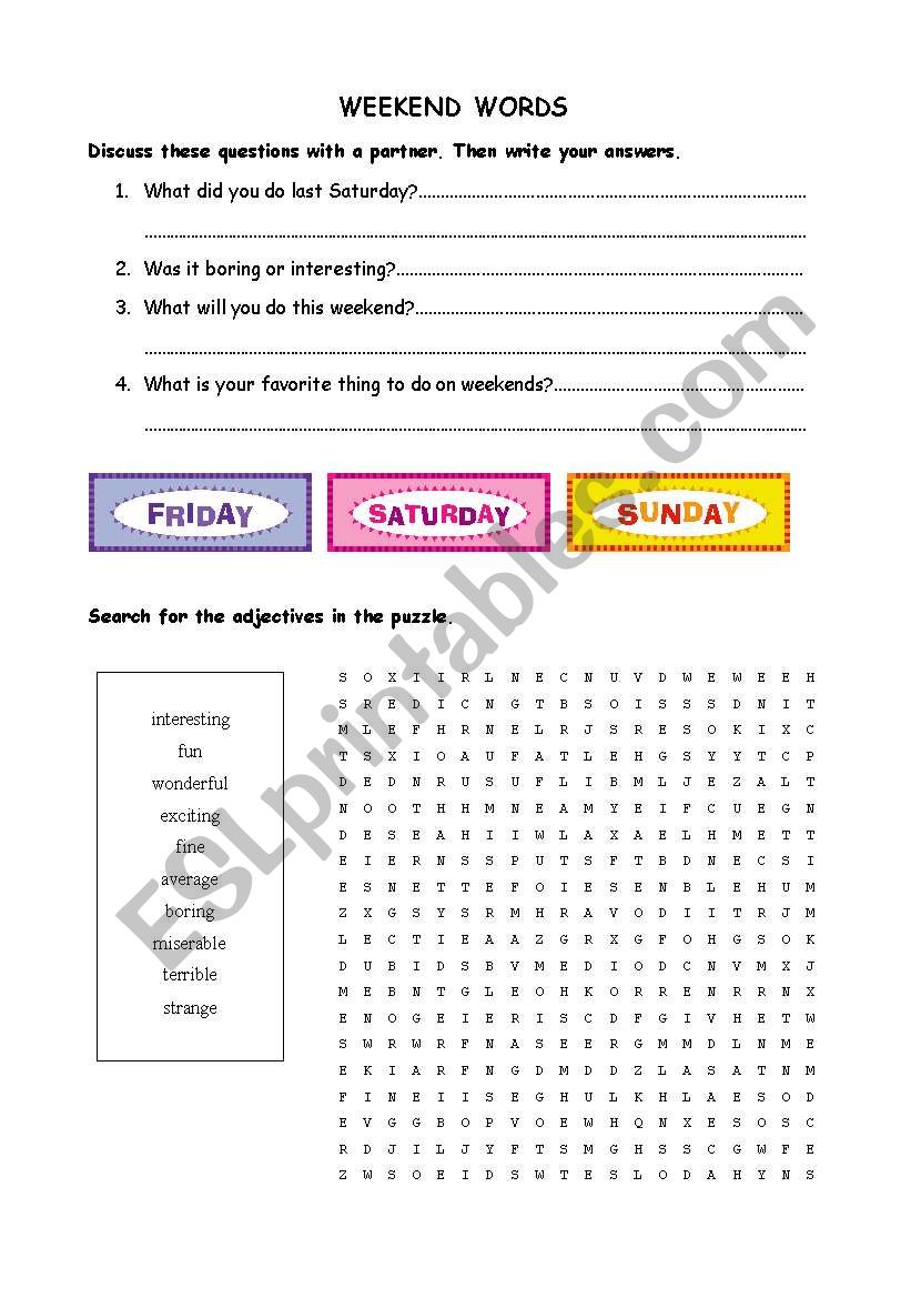 Describing Weekends worksheet