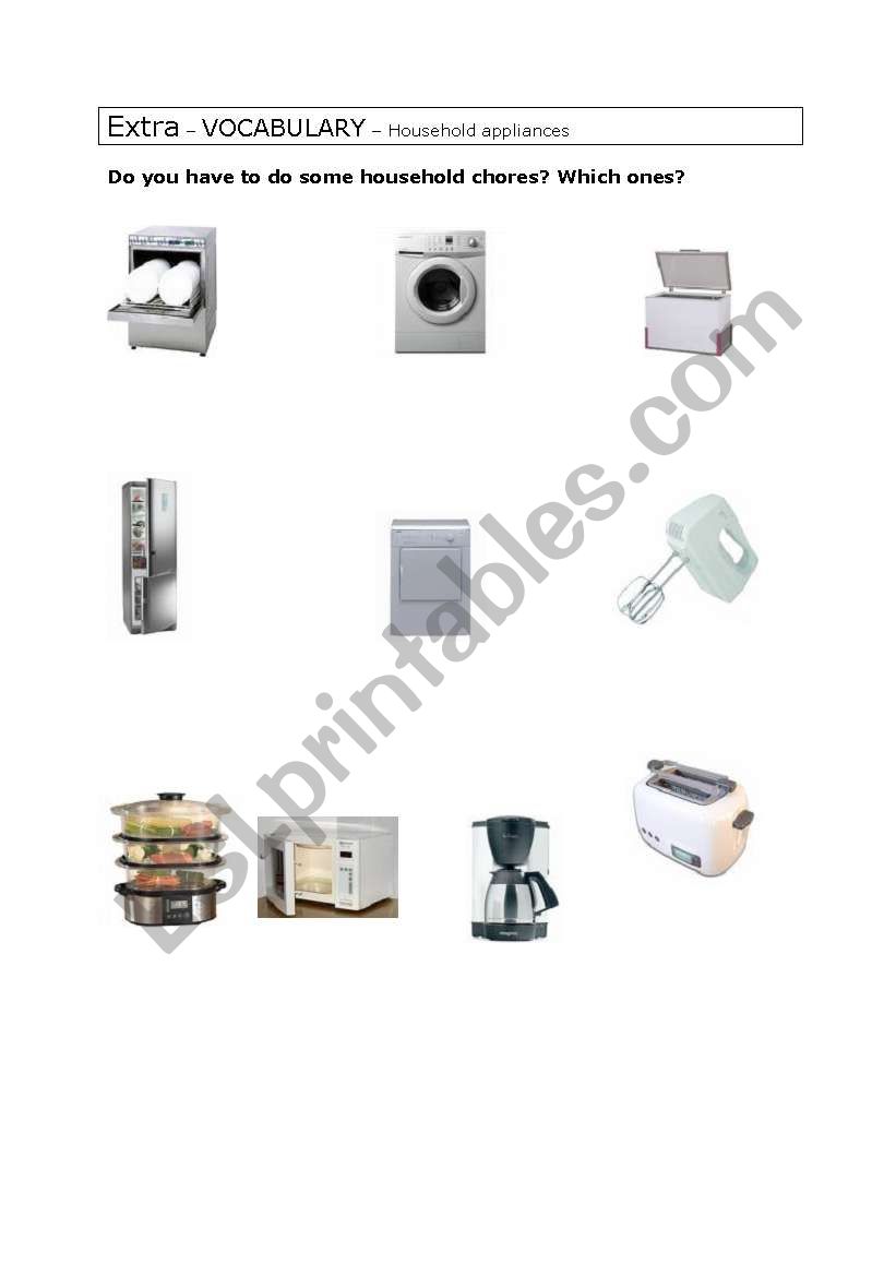 Household appliances worksheet